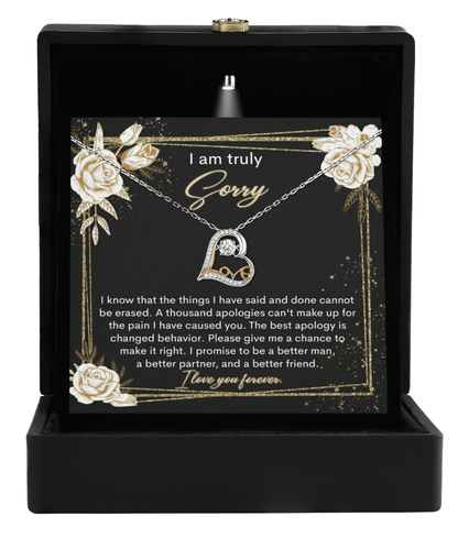 Apology Gift for Girlfriend, Wife, Soulmate - Sorry, Cannot Be Erased - Love Heart Pendant Necklace - Mallard Moon Gift Shop