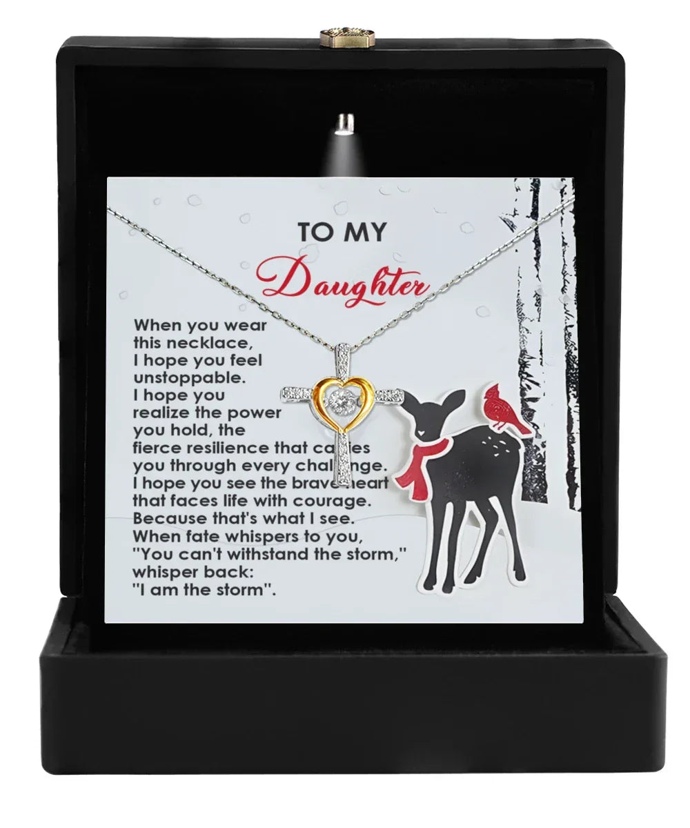 Daughter Heartfelt Gift- Every Challenge - Dancing Cross Pendant Necklace
