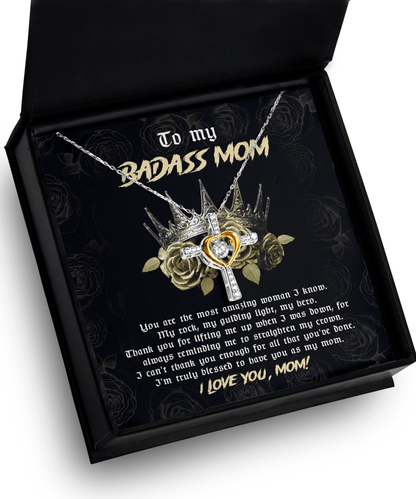 To My Badass Mom You are My Rock Cross Pendant Necklace - Mallard Moon Gift Shop