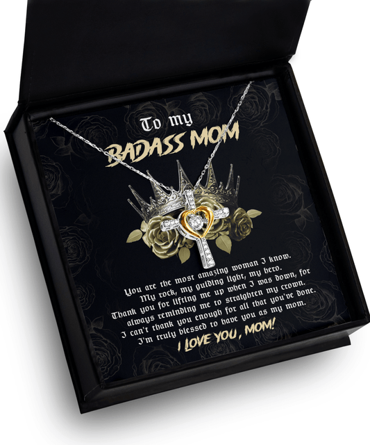 To My Badass Mom You are My Rock Cross Pendant Necklace - Mallard Moon Gift Shop