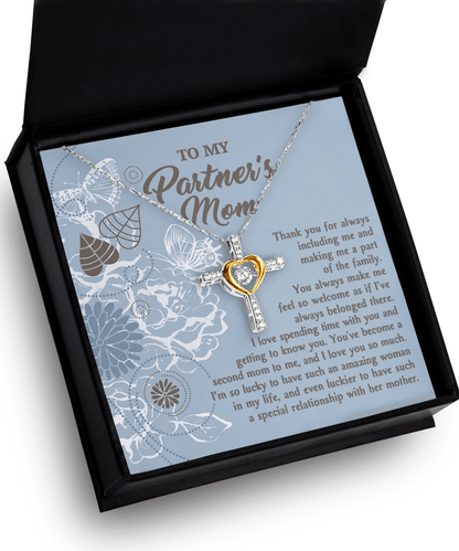 To My Partner's Mom You Make Me Feel Welcomed Cross Pendant Necklace - Mallard Moon Gift Shop