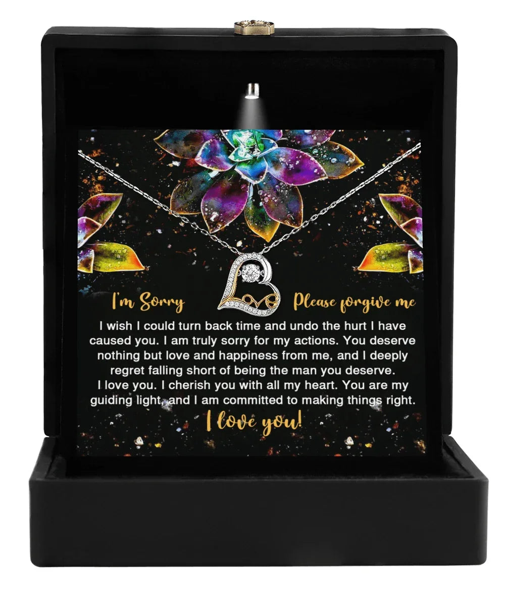 Apology Gift for Girlfriend, Wife, Soulmate - Sorry, All My Heart - Love Dancing Heart Pendant Necklace