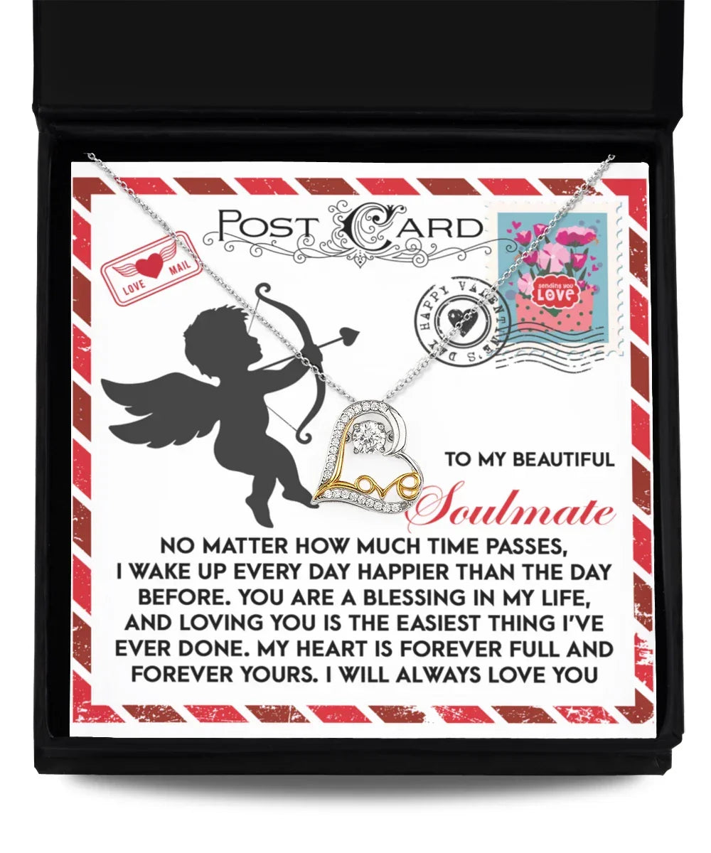 To My Beautiful Soulmate - Love Dancing Heart Necklace – A Heartwarming Valentine’s Day Gift to Express Eternal Love