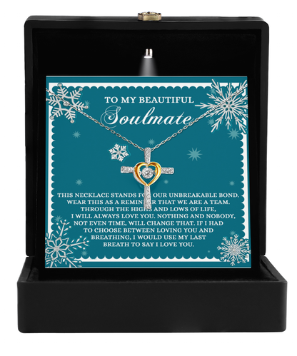 Soulmate, Wife, Girlfriend Romantic Gift - A Team - Dancing Cross Pendant Necklace - Mallard Moon Gift Shop