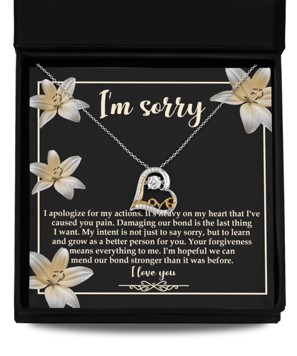 Apology Gift for Girlfriend, Wife, Soulmate - Sorry, The Last Thing - Love Dancing Heart Pendant Necklace - Mallard Moon Gift Shop
