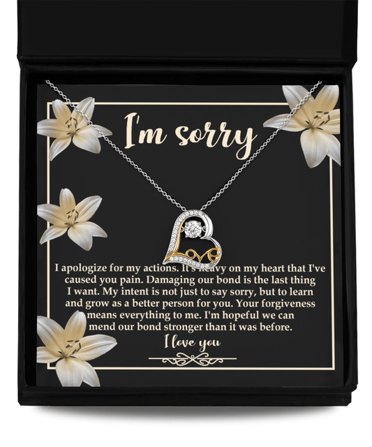Apology Gift for Girlfriend, Wife, Soulmate - Sorry, The Last Thing - Love Dancing Heart Pendant Necklace - Mallard Moon Gift Shop