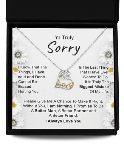 Apology Gift for Girlfriend, Wife, Soulmate - I’m Truly Sorry - Love Dancing Heart Pendant Necklace - Mallard Moon Gift Shop