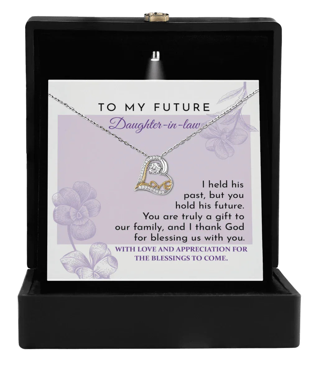 Future Daughter-in-law - You are a Gift to our Family Love Dancing Heart Pendant Necklace Wedding Gift for Bride
