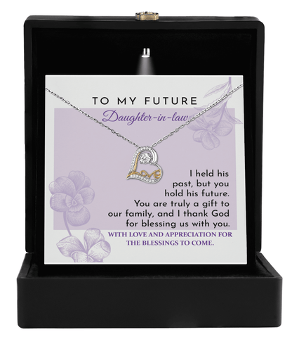 Future Daughter-in-law - You are a Gift to our Family Love Dancing Heart Pendant Necklace Wedding Gift for Bride - Mallard Moon Gift Shop
