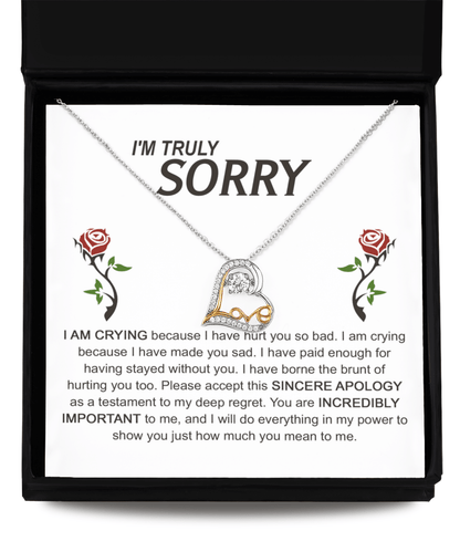 Apology Gift for Girlfriend, Wife, Soulmate - Sorry, Made You Sad - Love Dancing Heart Pendant Necklace - Mallard Moon Gift Shop