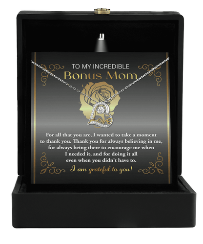 To My Incredible Bonus Mom Thank You for Believing in Me Love Heart Pendant Necklace - Mallard Moon Gift Shop