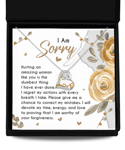 Apology Gift for Girlfriend, Wife, Soulmate - Sorry, Amazing Woman - Love Dancing Heart Pendant Necklace - Mallard Moon Gift Shop