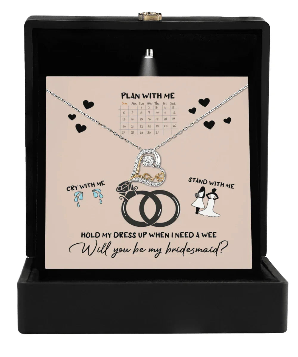 Bridesmaid Proposal Wedding Invite Will You Be My Main Witch Love Dancing Heart Pendant Necklace
