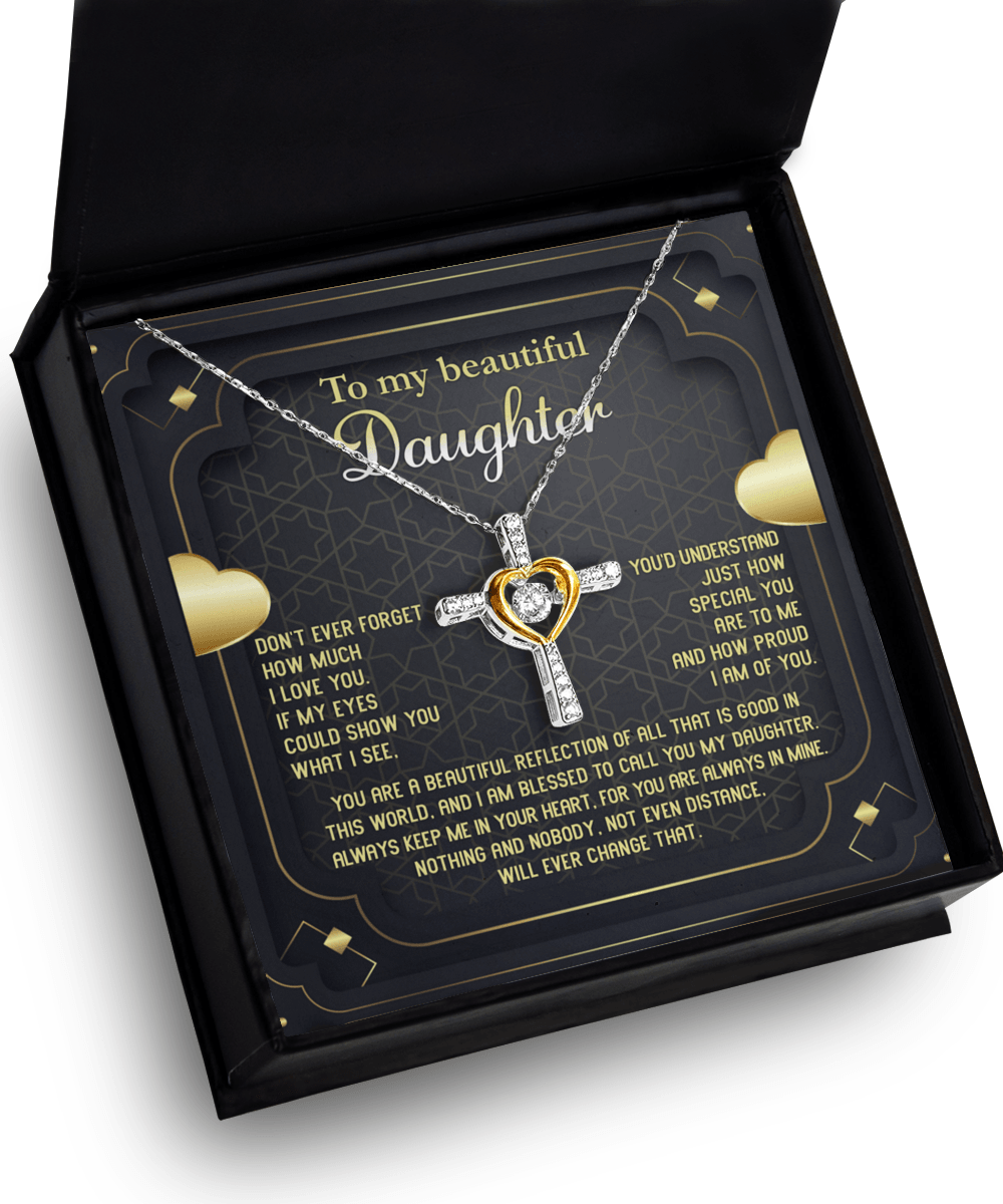 Daughter Gift for Birthday, Christmas, Graduation - Proud of You - Beautiful Reflection Cross Pendant Necklace - Mallard Moon Gift Shop