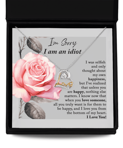 Apology Gift for Her - I'm Sorry I am an Idiot - Love Dancing Heart Pendant Necklace - Mallard Moon Gift Shop