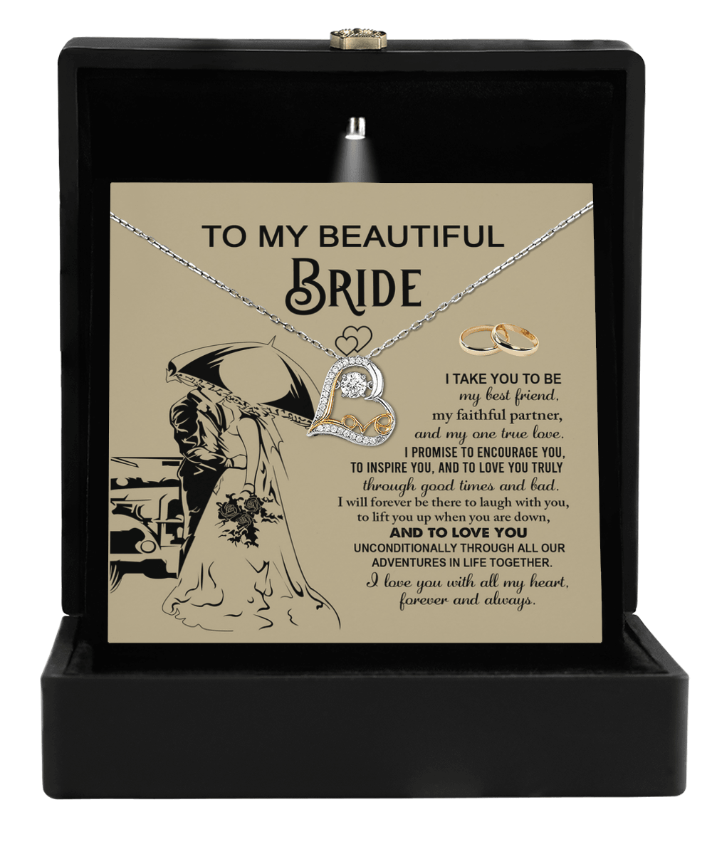 To My Beautiful Bride - My Best Friend, Faithful Partner Love Dancing Heart Pendant Necklace Wedding Day Gift - Mallard Moon Gift Shop