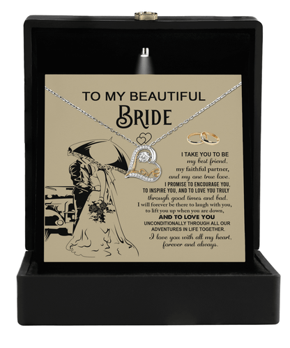 To My Beautiful Bride - My Best Friend, Faithful Partner Love Dancing Heart Pendant Necklace Wedding Day Gift - Mallard Moon Gift Shop