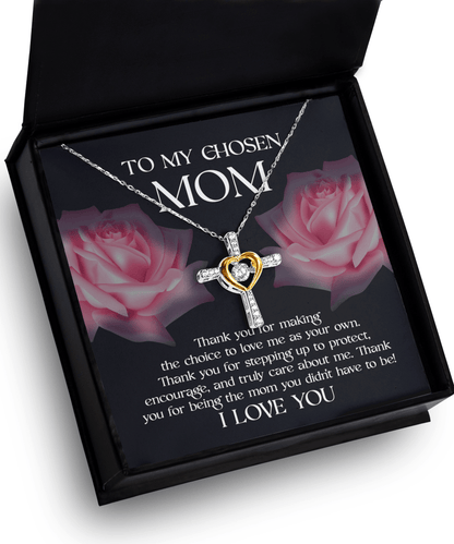 To My Chosen Bonus Mom Thank You for Stepping Up Cross Pendant Necklace - Mallard Moon Gift Shop