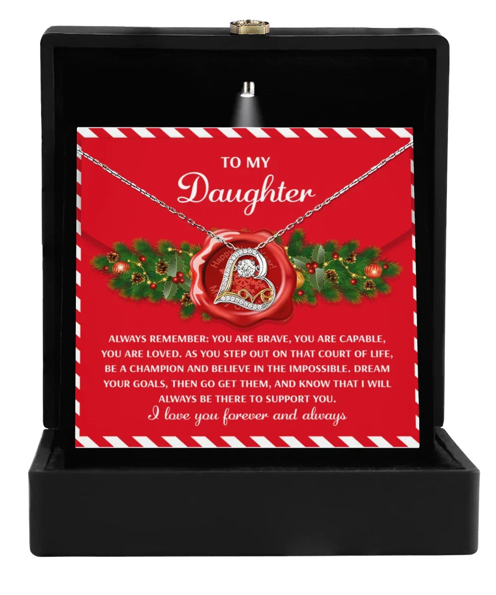 Daughter Christmas Present - Be A Champion - Love Dancing Heart Pendant Necklace