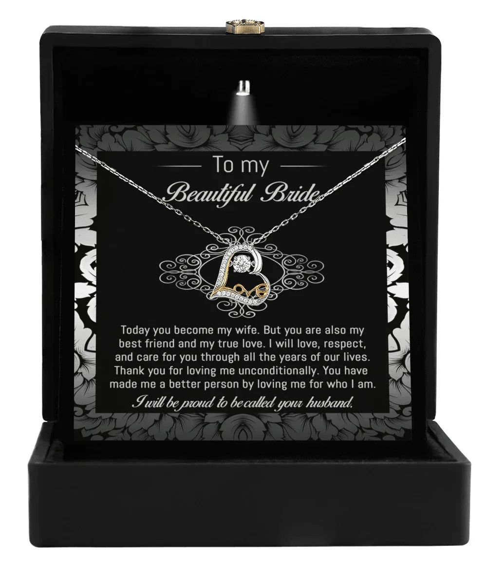 Bride Wedding Day Gift - My True Love - Love Dancing Heart Pendant Necklace