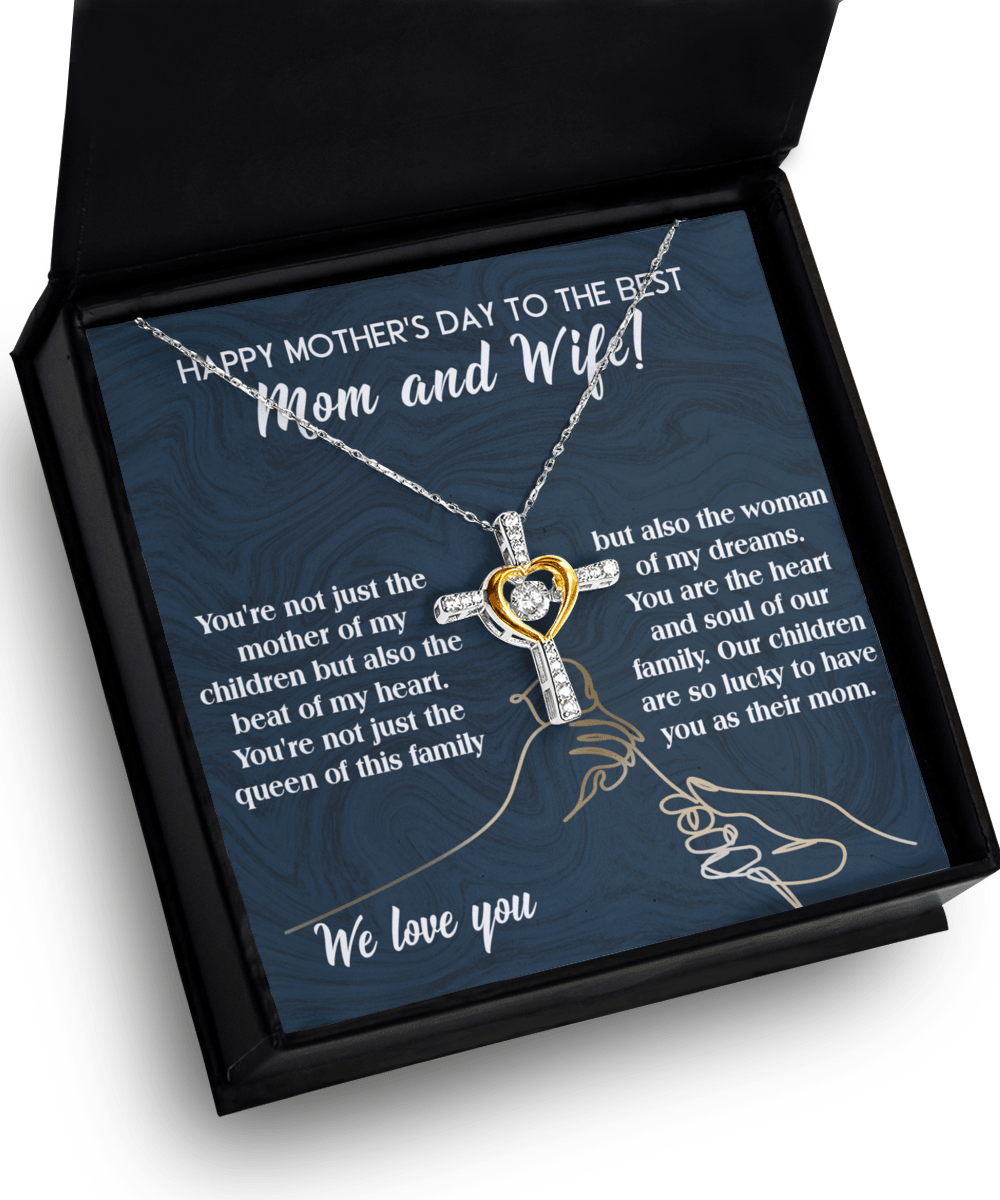 Mother's Day Gift to Wife You're the Mother of My Children and the Beat of My Heart Cross Pendant Necklace - Mallard Moon Gift Shop