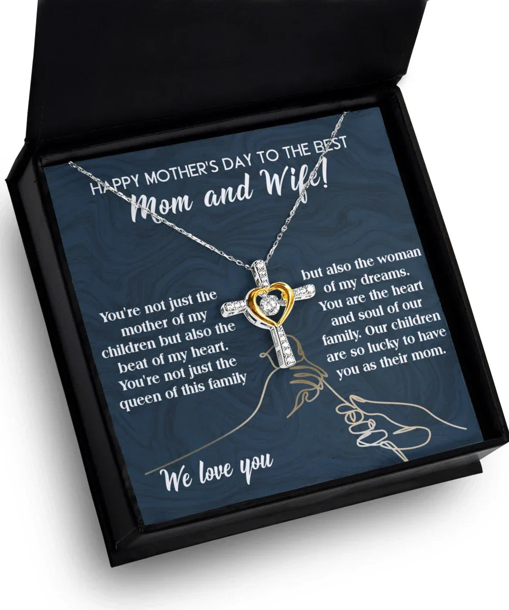 Mother's Day Gift to Wife You're the Mother of My Children and the Beat of My Heart Cross Pendant Necklace