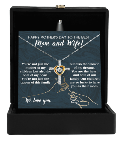 Happy Mother's Day to the Best Mom and Wife Cross Pendant Necklace - Mallard Moon Gift Shop