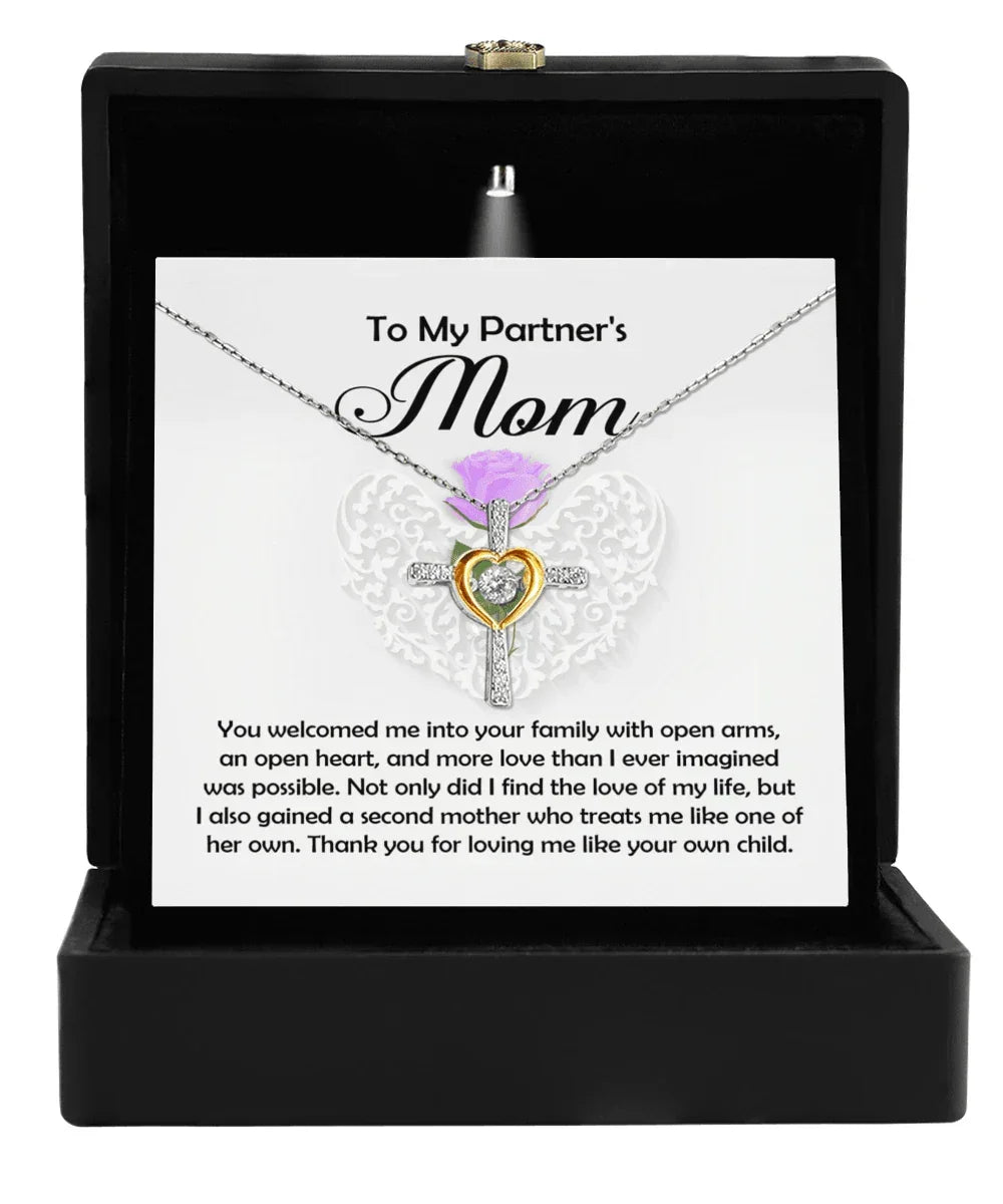 To My Partner's Mom You Welcomed me with Open Arms and an Open Heart Cross Pendant Necklace
