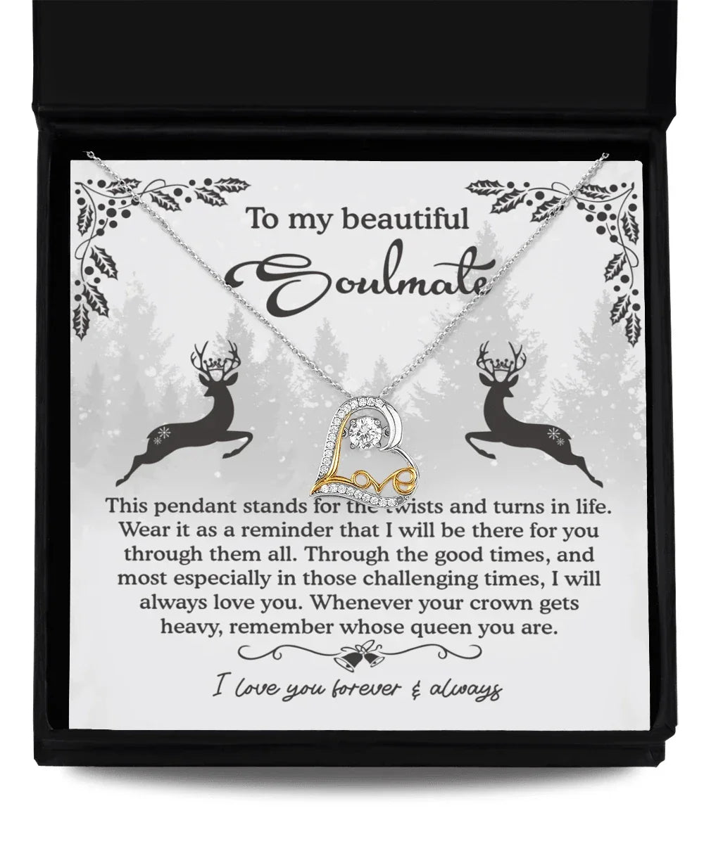 To My Beautiful Soulmate I Will Be There For You Christmas Anniversary Heart Pendant Necklace for Wife Girlfriend Jewelry