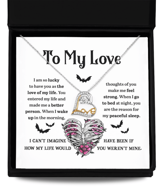 Soulmate, Wife, Girlfriend - Love of My Life Halloween Inspired Love Dancing Heart Necklace - Mallard Moon Gift Shop