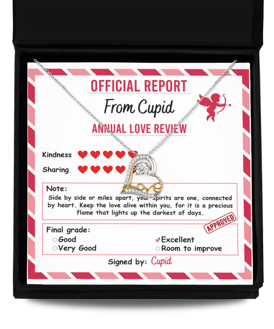 Cupid’s Official Love Report - Love Dancing Heart Necklace – A Fun and Heartfelt Valentine’s Day Gift - Mallard Moon Gift Shop
