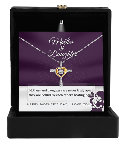 Mother Jewelry Gift - Mother and Daughter Bound by Heart Cross Pendant Necklace - Mallard Moon Gift Shop