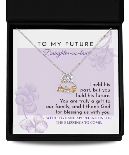 Future Daughter-in-law - You are a Gift to our Family Love Dancing Heart Pendant Necklace Wedding Gift for Bride - Mallard Moon Gift Shop