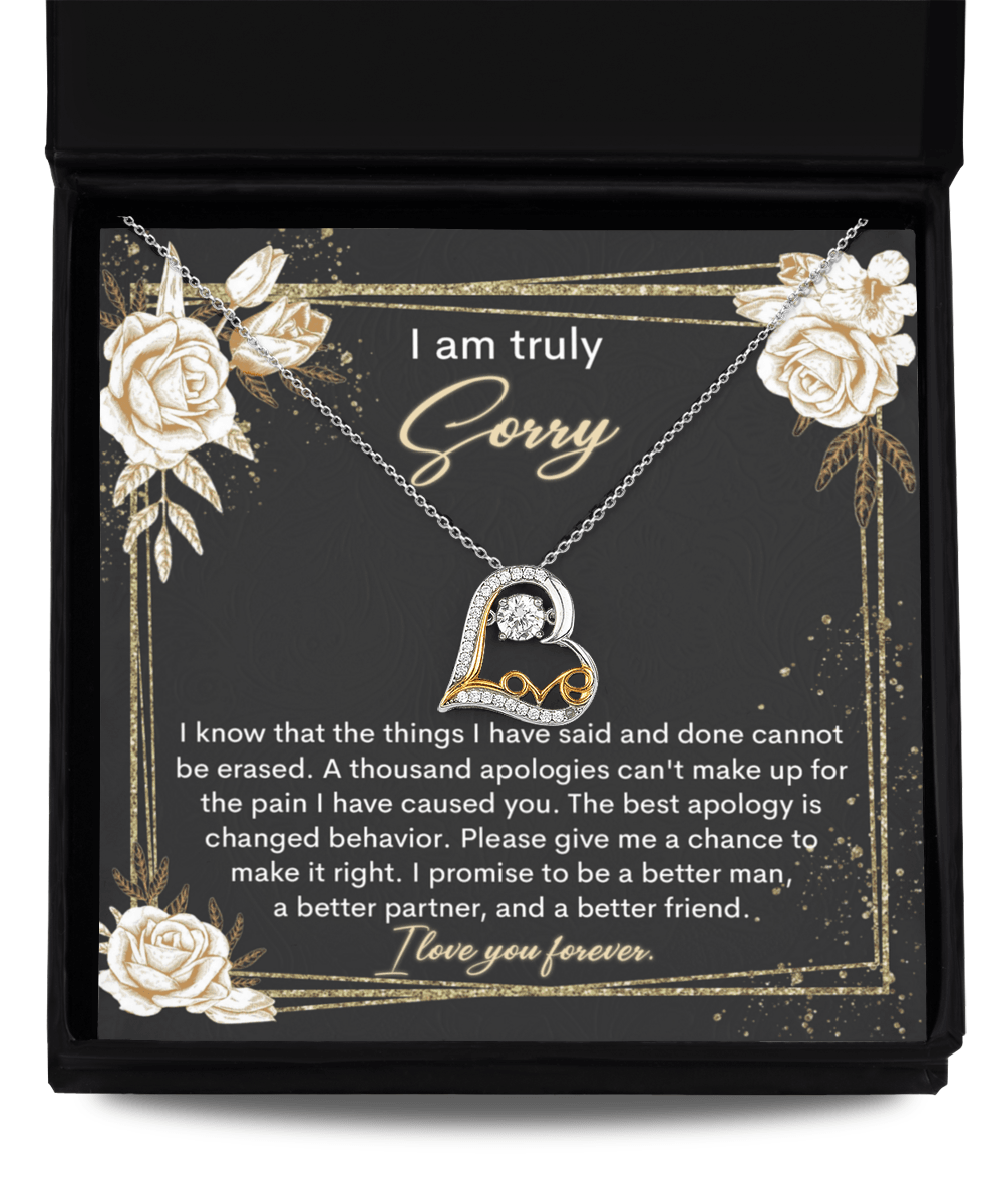 Apology Gift for Girlfriend, Wife, Soulmate - Sorry, Cannot Be Erased - Love Heart Pendant Necklace - Mallard Moon Gift Shop
