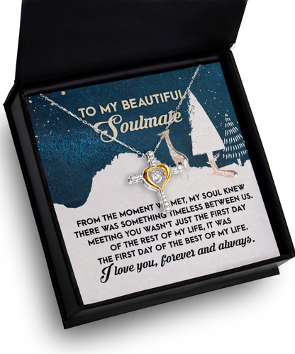 Soulmate, Wife, Girlfriend Romantic Gift - Best of my Life - Dancing Cross Pendant Necklace - Mallard Moon Gift Shop