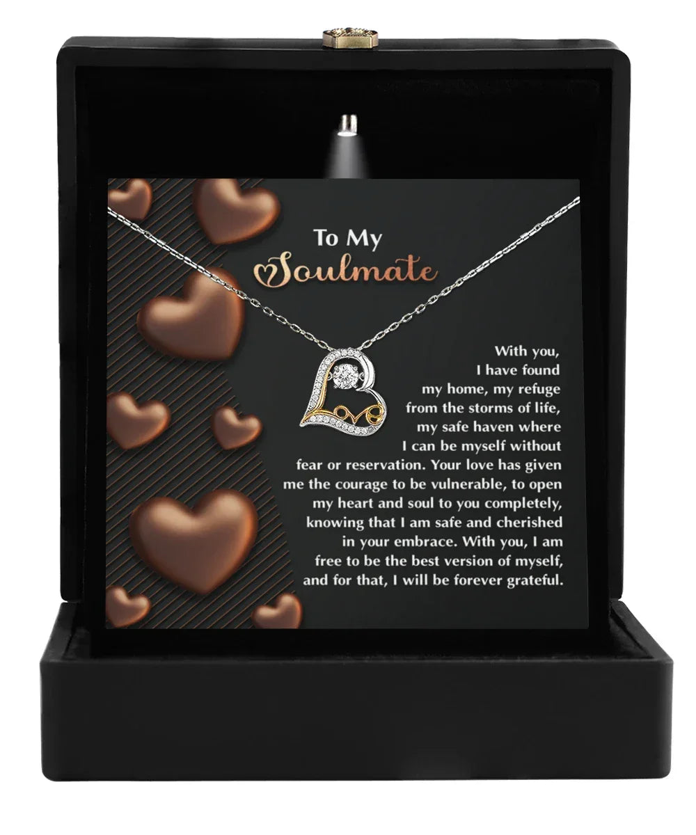 To My Soulmate - Love Dancing Heart Necklace – A Heartfelt Valentine’s Day Gift for Your Safe Haven and Forever Love
