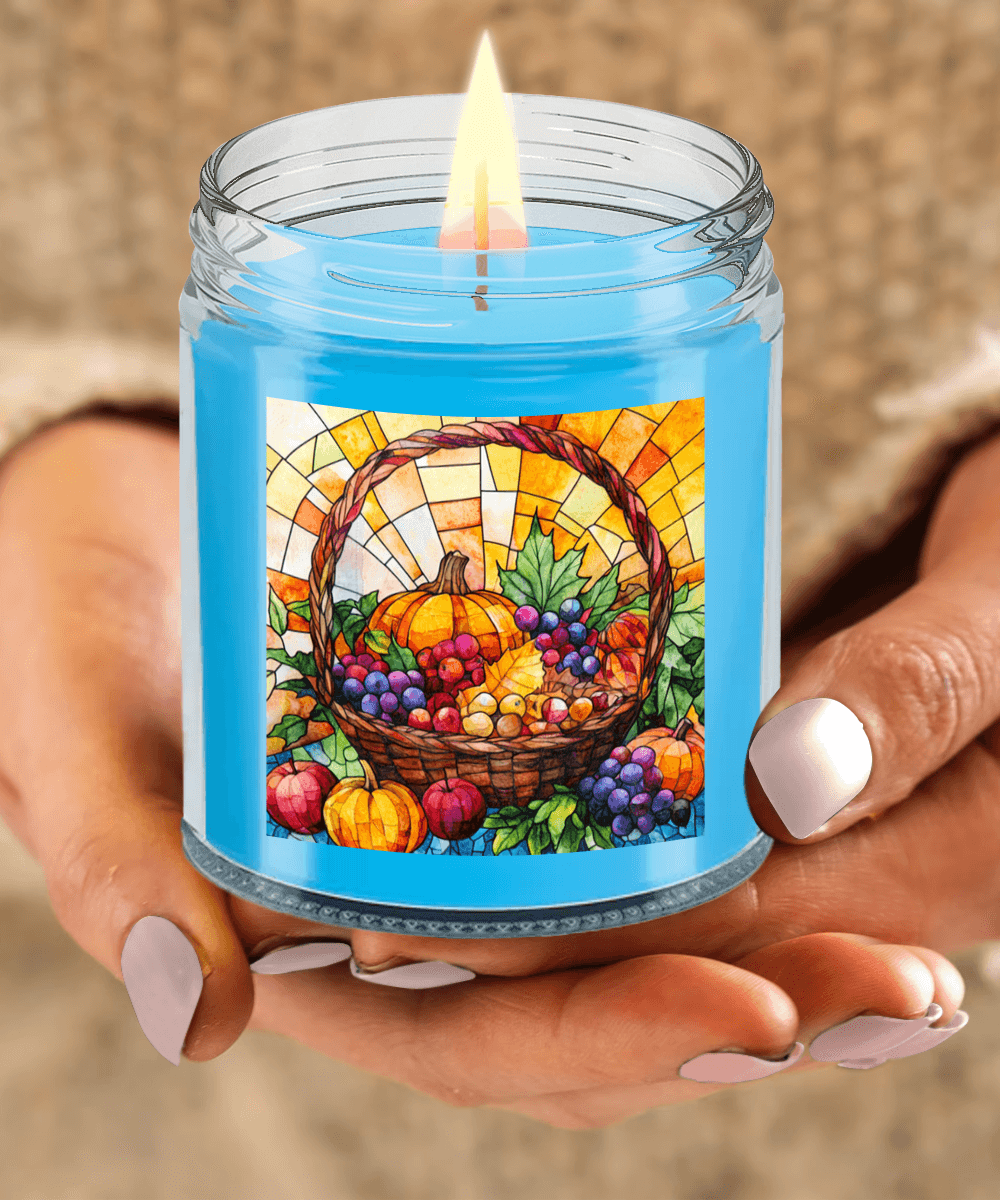 Bountiful Fall Fruit Basket - Stained Glass Soy Scented Container Jar Candle - Mallard Moon Gift Shop