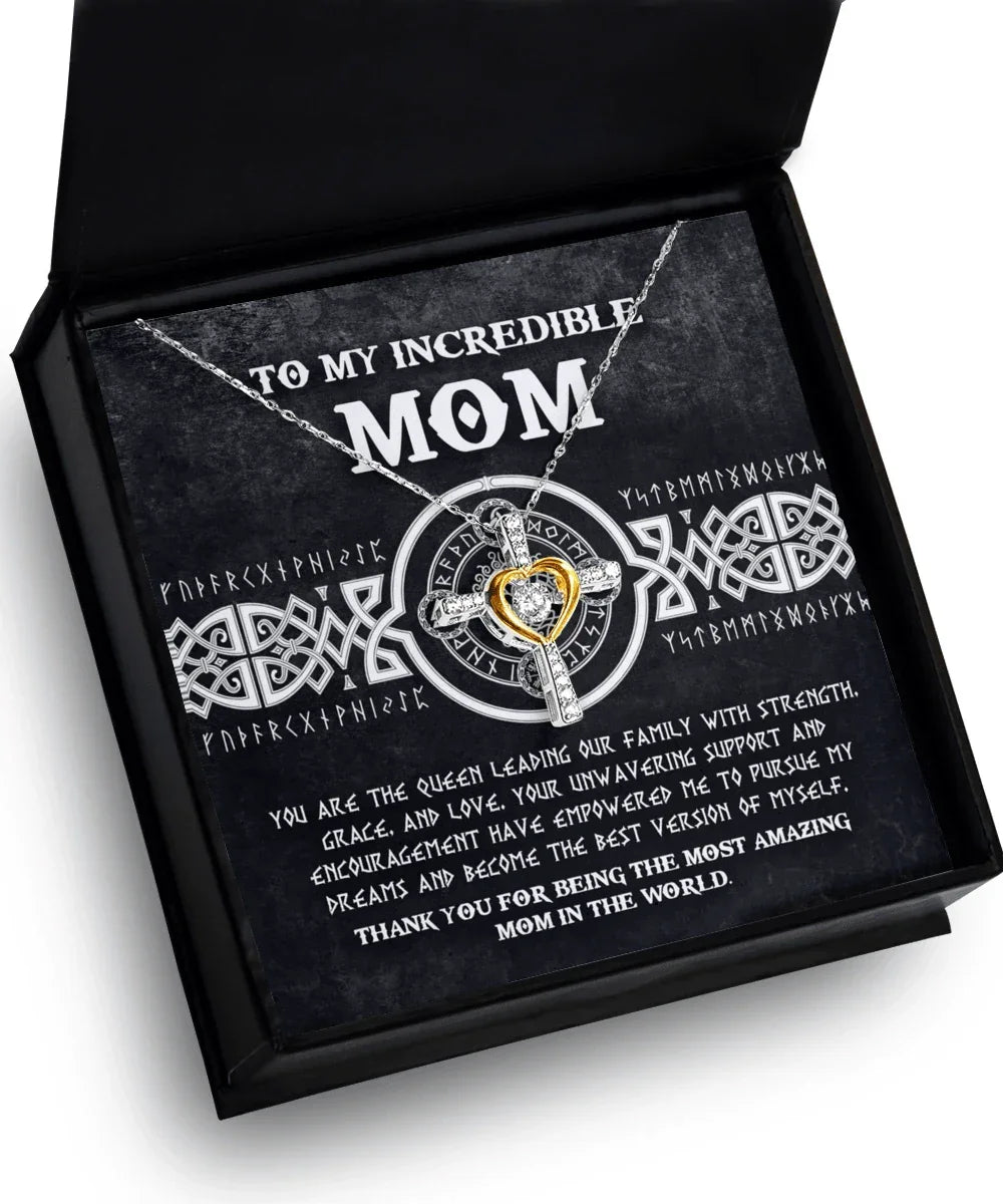 Mom - You are the Queen Leading our Family with Strength, Grace and Love Cross Pendant Necklace