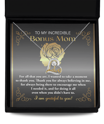To My Incredible Bonus Mom Thank You for Believing in Me Love Heart Pendant Necklace - Mallard Moon Gift Shop