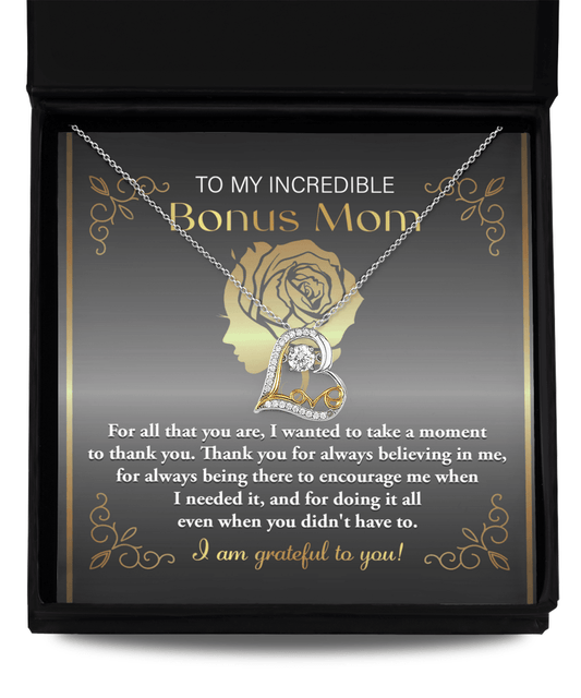 To My Incredible Bonus Mom Thank You for Believing in Me Love Heart Pendant Necklace - Mallard Moon Gift Shop