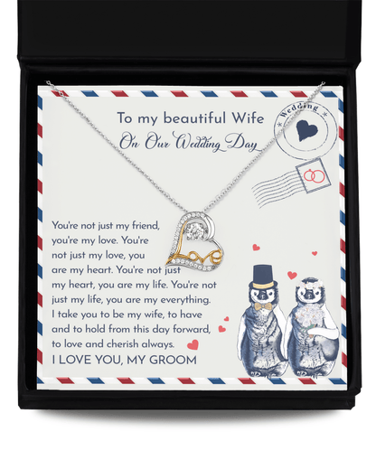Wife Wedding Day Gift - I Will Love And Cherish Always Love Dancing Heart Pendant Necklace, Bride Jewelry, Gift from Groom - Mallard Moon Gift Shop