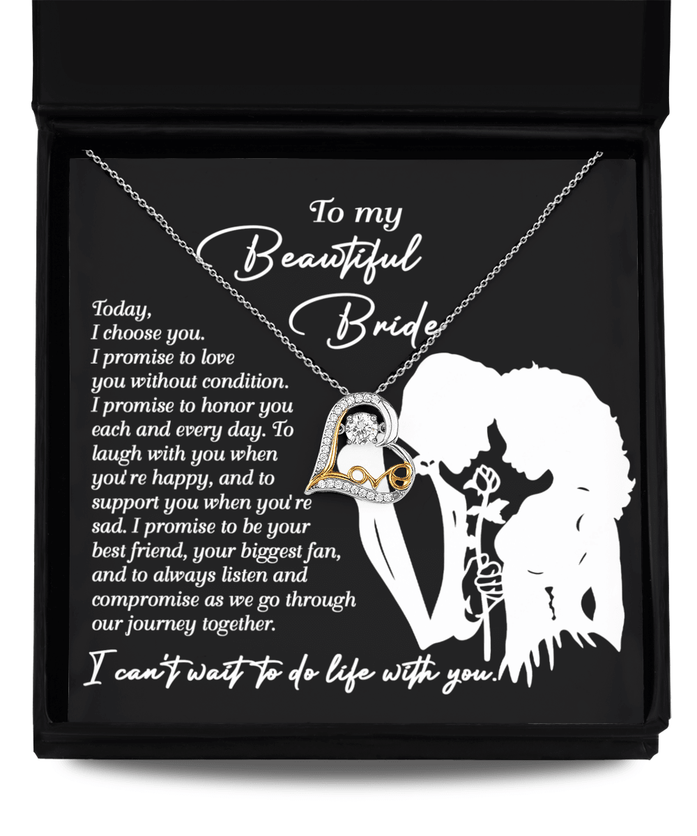 To My Beautiful Bride - I Choose You Love Dancing Heart Pendant Necklace Wedding Day Gift from Groom - Mallard Moon Gift Shop