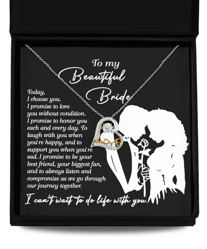 To My Beautiful Bride - I Choose You Love Dancing Heart Pendant Necklace Wedding Day Gift from Groom - Mallard Moon Gift Shop