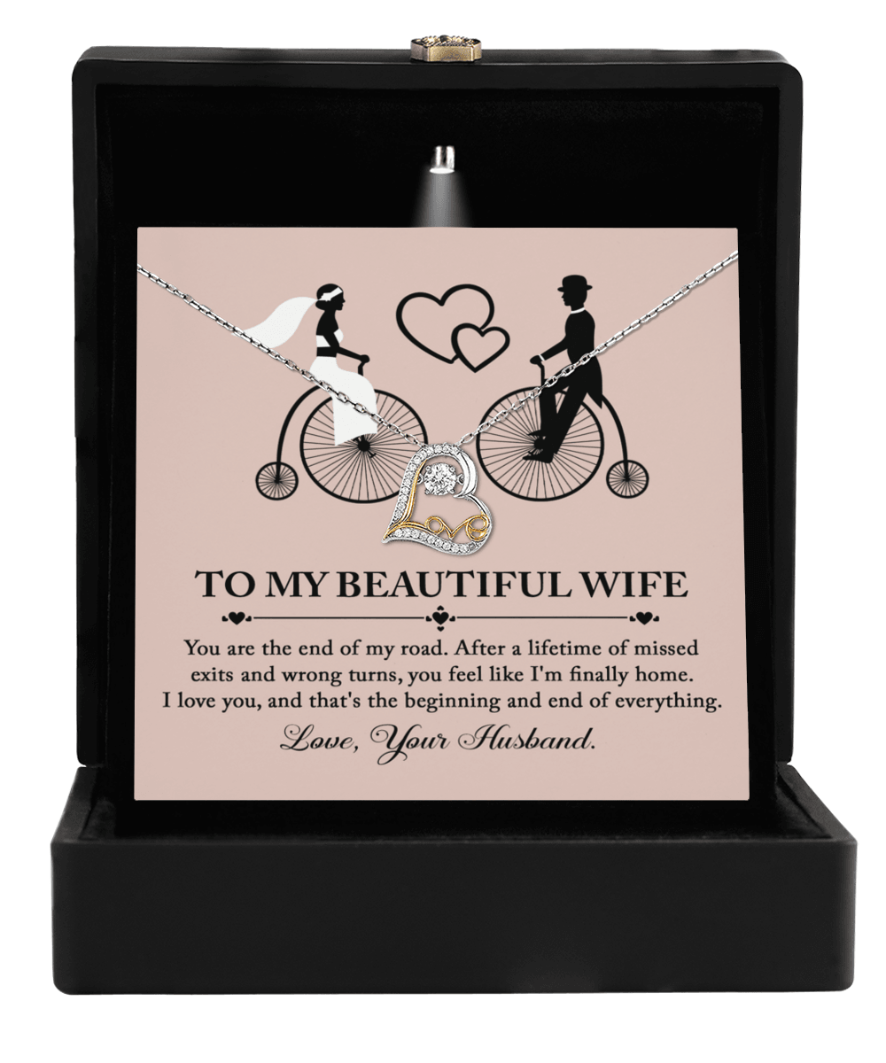 Wife Wedding Day Gift From Husband I am Finally Home Love Dancing Heart Pendant Necklace Gift for Bride from Groom - Mallard Moon Gift Shop