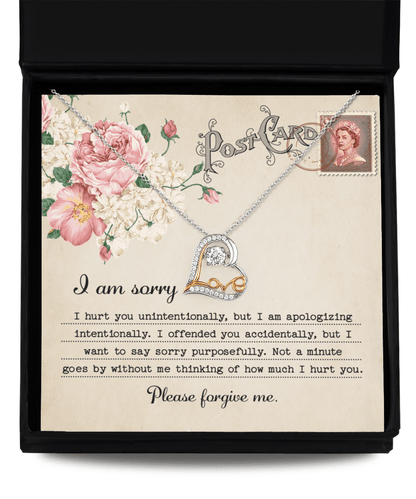 Forgive Me Gift - Sorry I Hurt You, I am Apologizing Intentionally - Love Dancing Heart Pendant Necklace - Mallard Moon Gift Shop