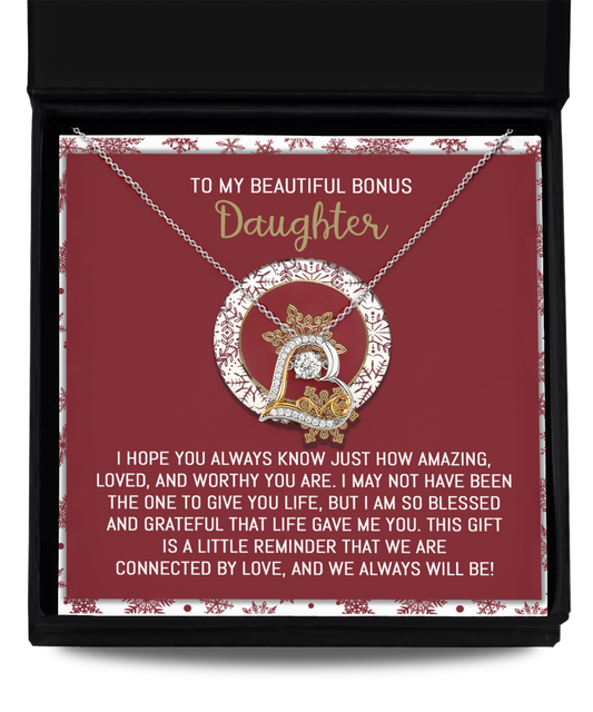 Gift for Bonus Daughter - Always Will Be Connected by Love - Love Dancing Heart Pendant Necklace - Mallard Moon Gift Shop