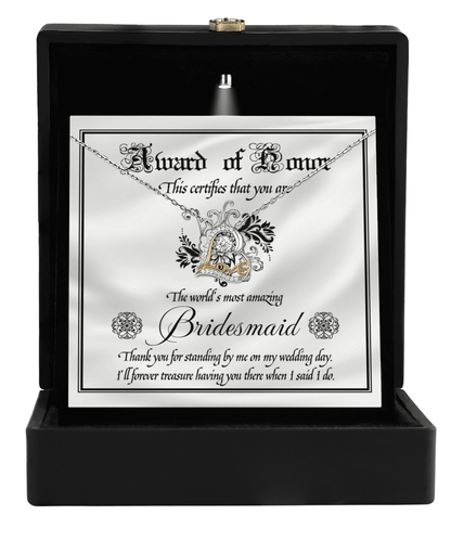 Bridesmaid Wedding Day Gift - Award Of Honor Thank You Card with Love Dancing Heart Pendant Necklace - Mallard Moon Gift Shop
