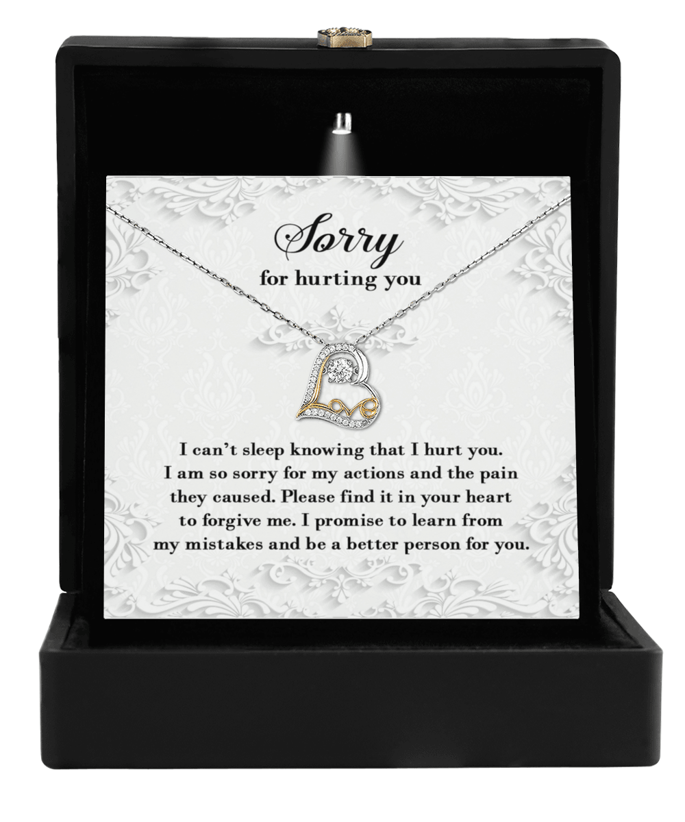 Apology Gift for Girlfriend, Wife, Soulmate - Sorry, Can’t Sleep - Love Dancing Heart Pendant Necklace - Mallard Moon Gift Shop