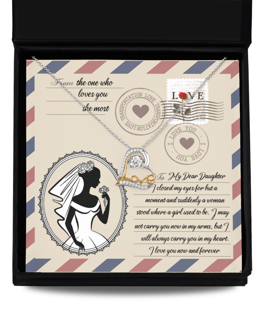 Daughter Wedding Day Gift for Bride Dancing Love Heart Pendant Necklace Gift from Mother and Father - Mallard Moon Gift Shop
