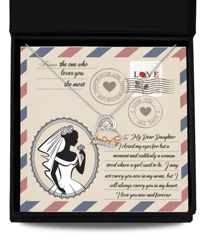 Daughter Wedding Day Gift for Bride Dancing Love Heart Pendant Necklace Gift from Mother and Father - Mallard Moon Gift Shop